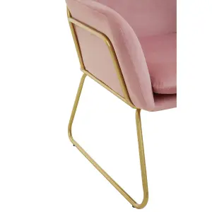 Interiors by Premier Functional Pink Velvet Bushed Gold ArmChair, Cozy Desk Chair Pink Velvet, Easy to Clean Pink Velvet Chair