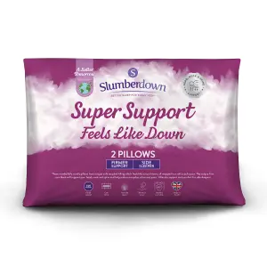 Slumberdown Feels-Like-Down Super Support Pillows 2 Pack Firm Support Side Sleeper Pillows Supportive 48x74cm