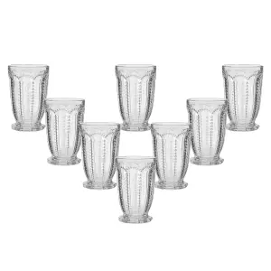 Set of 8 Vintage Luxury Clear Embossed Drinking Tall Tumbler Glasses 340ml