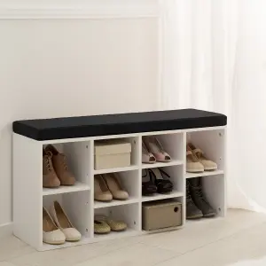 Shoe Rack - storage cabinet for 10 pairs of shoes, bench with seat cushion, 103.5 x 48 x 30 cm - black/white