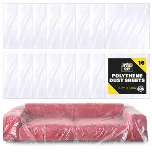 16pk Plastic Dust Sheets for Decorating 3.6m x 2.7m, Large Dust Sheets for Furniture, Dust Sheet Plastic Sheets for Painting, Dust