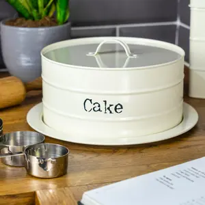 Harbour Housewares - Vintage Metal Kitchen Cake Tin - Cream