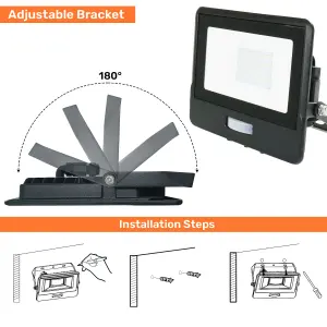 Integrated PIR LED floodlight with faster connector 50W, 5000 Lumens, IP65, Day Light 6500K