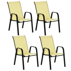 Outsunny Set of 4 Garden Dining Chair Set Outdoor w/ High Back Armrest Beige