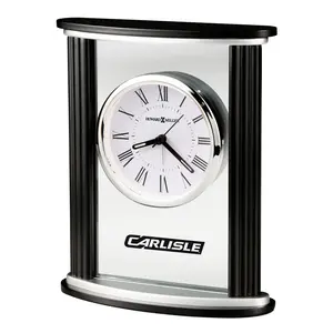 Modern & Contemporary Roman Numeral Solid Wood Quartz Movement / Crystal Alarm Tabletop Clock in Black Satin