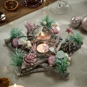 Set of 2 Sugar Sparkle Tealight Xmas Table Decoration Centrepiece Christmas Décor Candle Holder