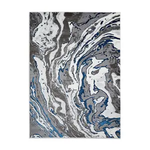 Grey Navy Abstract Modern Easy To Clean Rug For Dining Room-160cm X 220cm