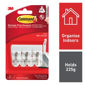 3M Command Small White Utensil Wire hook (Holds)225g, Pack of 3