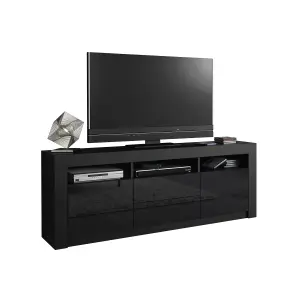 Modern TV Unit 160cm Black with High Gloss Doors - Creative Furniture