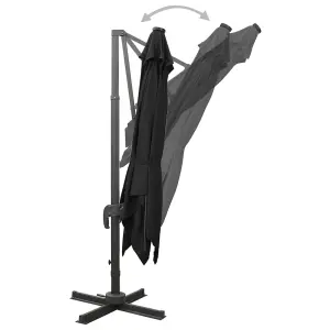 Berkfield Cantilever Umbrella with Pole and LED Lights Black 300 cm