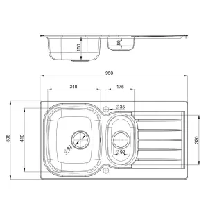 Liquida LSS150 1.5 Bowl Reversible Inset Stainless Steel Kitchen Sink With Waste