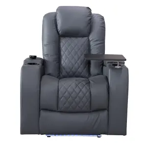 Electric Recliner Chair with Cooling Cup Holders and USB Ports in Grey Leather Aire - Pavia