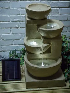 Primrose Kendal 4-Tier Cascading Solar Powered Garden Water Feature Fountain with LED Lights 72cm