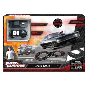 Fast & Furious Speed Chase Electric Racetrack Slot Car Set, 2x Replica Cars, Eight Figure Track 2.4M / 7.9FT Racetrack For Kids