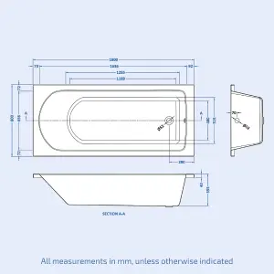 Nes Home Single 1800mm White Ended Rectangular Bath 1800mm x 800mm - Acrylic