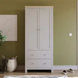 Morley 2 Door 2 Drawer Wardrobe With Hanging Clothes Rail Bedroom Furniture Fernleaf Finish: Grey