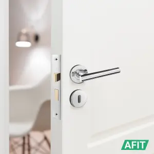 AFIT Polished Chrome Key Lock Door Handle Set Sash Lock (64mm), Hinges & 2 Escutcheons Olvera Range