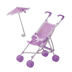 Teamson Kids - Baby Doll Stroller with Parasol - Purple / Stars