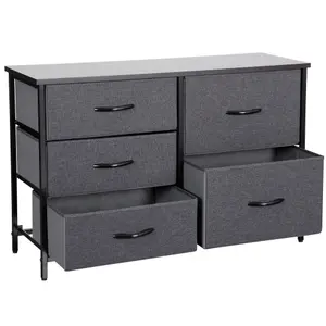 BLACK Chest Of Drawers With Metal Frame, 5 Large Deep Fabric Drawers Organiser Storage