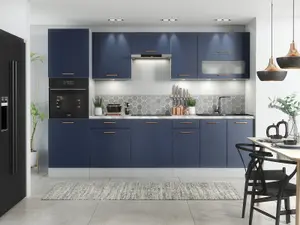 Kitchen Cabinet Navy Blue / Grey 5 Unit Set Soft Close 180cm Copper Handle Nora