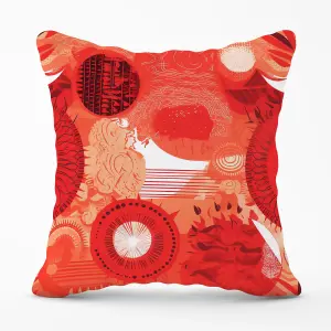 Abstract Red Sun pattern Outdoor Cushion 45cm x 45cm