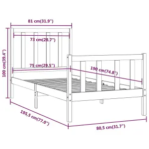 Berkfield Bed Frame Black Solid Wood 75x190 cm 2FT6 Small Single