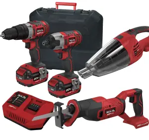 Lumberjack Cordless 20V Combi Drill Impact Driver Drill Vacuum & Recip Reciprocating Saw with 4A Batteries & Fast Charger