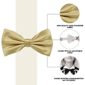 Beige Satin Polyester Bow Tie for Casual & Formal Wear, Wedding Party Accessory