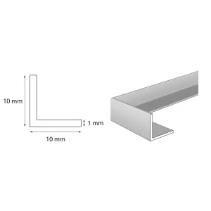 nielsen Aluminium L-Shaped Angle Profile Matt Anodized 2000x10x10mm, Thickness: 1mm, Length: 2m