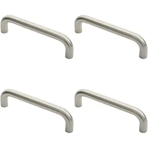 4x Round D Bar Pull Handle 22mm Dia 225mm Fixing Centres Satin Stainless Steel