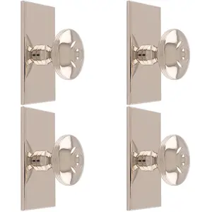 4 PACK - 38mm Round Cabinet Door Knob & 76x40mm Matching Backplate Polished Nickel Handle