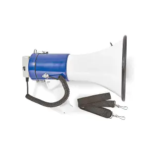 Megaphone 1500m Range with Detachable Microphone, Built-In Siren & Shoulder Strap