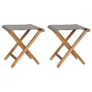 Berkfield Folding Chairs 2 pcs Solid Teak Wood and Fabric Dark Grey