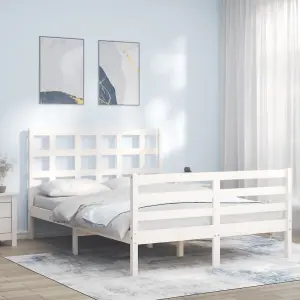 Berkfield Bed Frame with Headboard White 140x190 cm Solid Wood