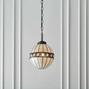 Tiffany Glass Hanging Ceiling Pendant Light Bronze & Natural Globe Shade i00117