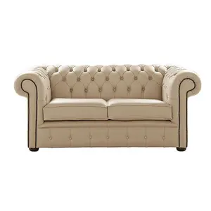 Chesterfield 2 Seater Shelly Stone Leather Sofa Settee Bespoke In Classic Style