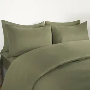 Brentfords Plain Duvet Cover Pillowcase Bedding Set, Woodland Green - Single