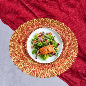 Neel Blue Charger Plates for Table Decoration - Red Peacock Design - Pack of 6