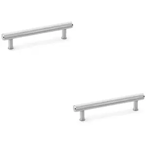 2 PACK - Knurled T Bar Pull Handle - Satin Chrome - 128mm Centres Premium Drawer Door