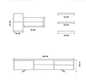 HARLEV TV Entertainment Cabinet With Shelving / Oak, White