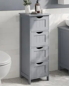 VASAGLE Bathroom Floor Storage Cabinet, Bathroom Storage Unit with 4 Drawers, Bathroom Cabinet Freestanding, Modern, Mystic Grey