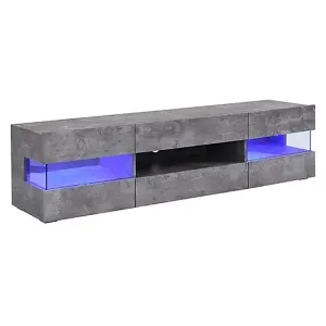 Kirsten TV Stand With Storage for Living Room and Bedroom, 1690 Wide, LED Lighting, Media Storage, Concrete Effect Finish