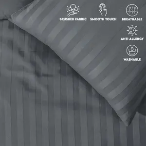 Renze Microfiber 250 TC Reversible Stripe Duvet Cover Set with Pillowcases Grey / Double Duvet Cover + 2 Standard  Pillowcases