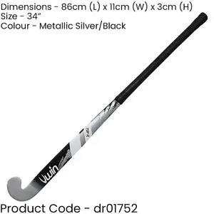 34 Inch Mulberry Wood Hockey Stick - SILVER/BLACK - Ultrabow Micro Comfort Grip