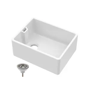 Single Bowl Fireclay Ceramic Belfast Sink & Strainer Waste - 595mm