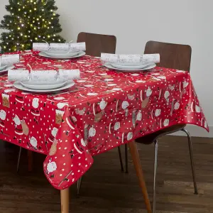 Celebright Festive PVC Tablecloth Set of 2 - Green Jolly Holiday & Santa's Festive Design, 52x90in