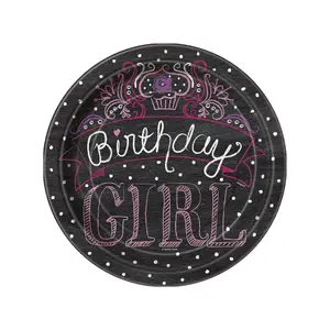 Unique Party Girl Birthday Party Plates (Pack of 8) Black (One Size)