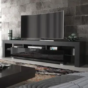 TV Unit 200cm Modern Black with High Gloss Doors - Creative Furniture