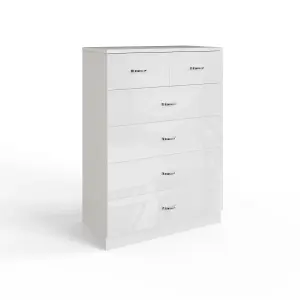 White Gloss 6 Drawer 4+2 Chest Of Drawers Bedroom Furniture