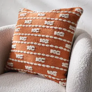 Indoor / Outdoor Striped Square Throw Cushion Orange